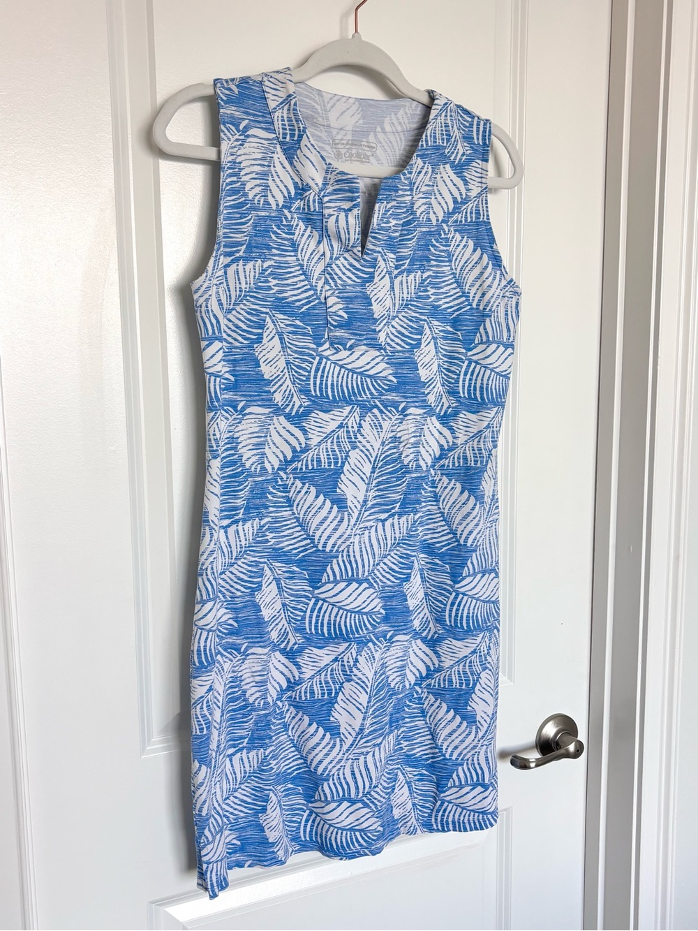 Coolibar Blue Palm Print Dress UPF Sleeveless Coastal Resort Small
